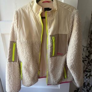 WSLY Cream and Tan Teddy Jacket with Neon Accents